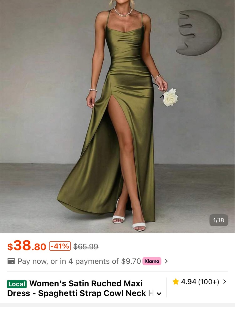 Satin ruched maxi dress